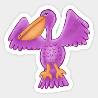 Purple Pelican flying with wings outstretched Sticker